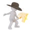 3D cartoon figure wears grey cowboy hat