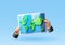 3D cartoon folded world map in hand