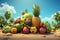 3D cartoon fruits with a summer twist, exuding tropical charm