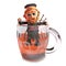 3d cartoon funny Scottish man with red beard and tartan kilt climbs out of a pint of beer with his bagpipes, 3d illustration