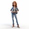 3d Cartoon Girl Character Model In Jeans - Disney Animation Style