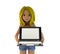 3d cartoon girl and laptop