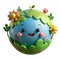 3D cartoon globe covered with trees and flowers showing perfection