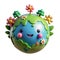 3D cartoon globe covered with trees and flowers showing perfection