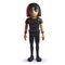 3d cartoon goth girl in leather jumpsuit standing calmly at attention