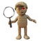 3d cartoon Halloween Egyptian mummy monster wearing a deerstalker hat and holding a magnifying glass, 3d illustration