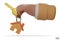 3d cartoon hand holding the gold house keys mortgage loan. The hand holds the keys with the yellow house keychain. Real estate