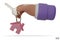 3d cartoon hand holding the house keys mortgage loan. The hand holds the keys with the pink house keychain. Real estate agents
