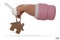 3d cartoon hand holding the house keys mortgage loan. The hand holds the keys with the wooden house keychain. Real estate agents