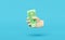 3D cartoon hands holding banknote icons isolated on blue background. quick credit approval or loan approval concept, 3d render