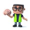 3d Cartoon health and safety inspector character holds a human brain