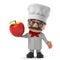 3d Cartoon Italian pizza chef character holding a red apple
