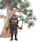 3d cartoon Japanese samurai warrior with two katana swords under an impossibly huge bonsai tree, 3d illustration