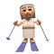 3d cartoon Jesus Christ character skiing on skis, 3d illustration