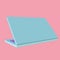 3D Cartoon laptop stylized minimalis half closed back view with pastel pink background.