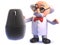 3d cartoon mad scientist professor character holding a computer mouse