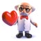 3d cartoon mad scientist professor character holding a red heart