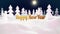 3d cartoon of magical Christmas tale with magnificent shiny inscription Happy New Year in winter night forest with