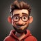 3d Cartoon Man With Glasses And Red Hoodie: Cute And Playful Character Design