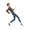 3d cartoon man walking on tiptoe