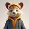 3D cartoon marten portrait wearing clothes, standing in front, studio lights, generative ai