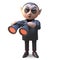 3d cartoon of a nosey Halloween vampire dracula with a pair of binoculars, 3d illustration