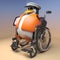 3d cartoon penguin sailor captain gets around in his wheelchair, 3d illustration