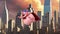 3D cartoon Pig superhero flying