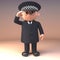 3d cartoon police officer on duty in uniform stands to attention and salutes, 3d illustration