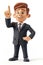 3D cartoon render of business manager in gray suite with raised finger