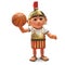 3d cartoon Roman centurion soldier playing with a basketball, 3d illustration