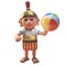 3d cartoon Roman legionnaire soldier playing with a beach ball, 3d illustration