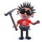 3d cartoon rotten punk rock character holding a hammer