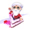 3d Cartoon Santa takes presents at Christmas down the chimney