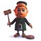 3d cartoon Scots man in kilt holding an auction with an auctioneers gavel