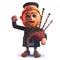 3d cartoon Scots wearing a kilt and playing the bagpipes while waving