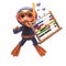 3d cartoon scuba snorkel diver character with an abacus floating in the sea