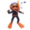 3d cartoon scuba snorkel diver character waving a cheerful underwater greeting