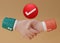 3D Cartoon style handshake image on brown background. Close up of business handshake. commitment meeting icon. Successful, deal