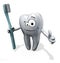 3d cartoon tooth holding a toothbrush