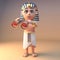 3d Cartoon Tutankhamun Cleopatra character using a pair of gold binoculars, 3d illustration