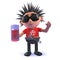 3d cartoon vicious punk rocker character in 3d drinking a pint of lager