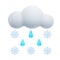 3D Cartoon Weather Icon of Sleet. Sign of Cloud and Rain with Snow Isolated on White Background. Vector Illustration of