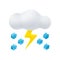 3D Cartoon Weather Icon of Thunderstorm with Hail. Sign of Cloud, Hailstones and Lightning Isolated on White Background