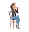 3d cartoon woman sitting on chair and smelling coffee