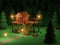 3D cartoon Wooden house in the forest, at night 3D render