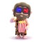 3d Caveman watches a movie while eating popcorn