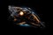 3D CG rendering of space ship. High resolution image isolated on black. An intergalactic modern spaceship orbiting a distant