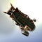 3D CG steampunk airship viewed from below as it flies away