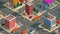 3d cgi animation of a colorful low poly city, isometric sim city flat style